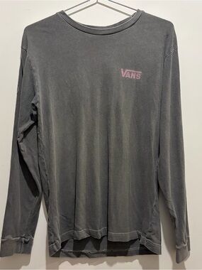 Vans Long Sleeve Tee in Charcoal with Pink Logo